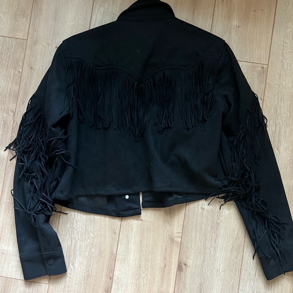 [NEW/UNWORN] Wrangler Retro Women's Suede Fringe Crop Jacket - Black - Picture 5 of 9
